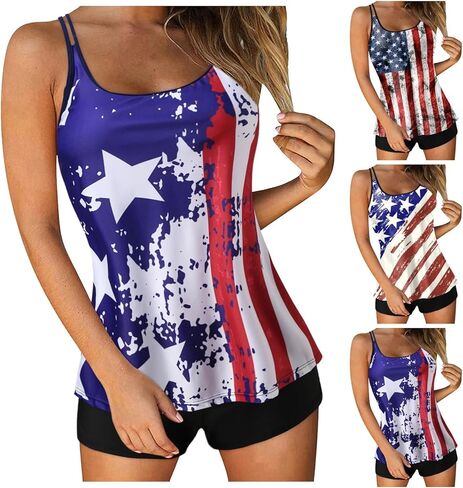 العلم الأمريكي المايوه للنساء 2 قطعة لباس سباحة البطن التحكم Tankini الولايات المتحدة الأمريكية 4th من يوليو ملابس السباحة الوطنية in Kuwait