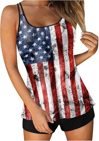 American Flag Swimsuits for Women 2 Piece Bathing Suits Tummy Control Tankini USA 4Th of July Patriotic Swimsuit in Saudi Arabia