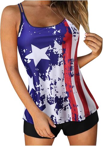 العلم الأمريكي المايوه للنساء 2 قطعة لباس سباحة البطن التحكم Tankini الولايات المتحدة الأمريكية 4th من يوليو ملابس السباحة الوطنية in Kuwait