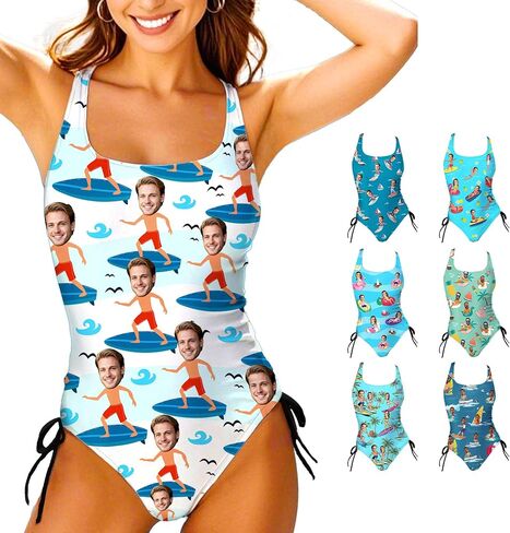 Custom One Piece Bathing Suits with Face Printed Personalized Swimsuits with Picture of Husband Photo for Women Pool Gifts in Kuwait