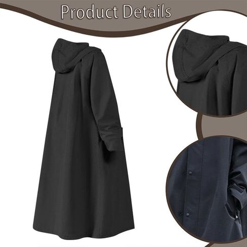 Rain Poncho Hooded Waterproof Raincoat Long Oxford Cloth Jacket with Full Coverage Windproof Reusable Feature Suitable for Men Women Outdoor Commuting, Black XXL in Saudi Arabia