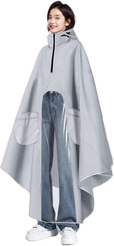 High Neck Ponchos Adult Electric Scooter Rain Poncho for Adult Heavy Duty Rain Coat Reusable Raincoat with Hood(Gray,4XL_WITH LENSES) in Saudi Arabia