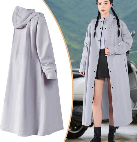 Rain Poncho Hooded Waterproof Raincoat Long Oxford Cloth Jacket with Full Coverage Windproof Reusable Feature Suitable for Men Women Outdoor Commuting, Gray XL in Saudi Arabia