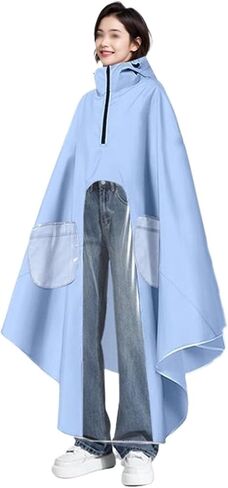 High Neck Ponchos Adult Electric Scooter Rain Poncho for Adult Heavy Duty Rain Coat Reusable Raincoat with Hood(Blue,5XL_WITH LENSES) in Saudi Arabia