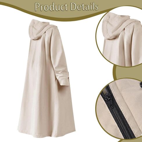 Rain Poncho Hooded Waterproof Raincoat Long Oxford Cloth Jacket with Full Coverage Windproof Reusable Feature Suitable for Men Women Outdoor Commuting, Khaki XL in Saudi Arabia