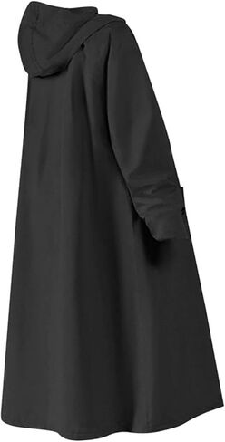Rain Poncho Hooded Waterproof Raincoat Long Oxford Cloth Jacket with Full Coverage Windproof Reusable Feature Suitable for Men Women Outdoor Commuting, Black M in Saudi Arabia