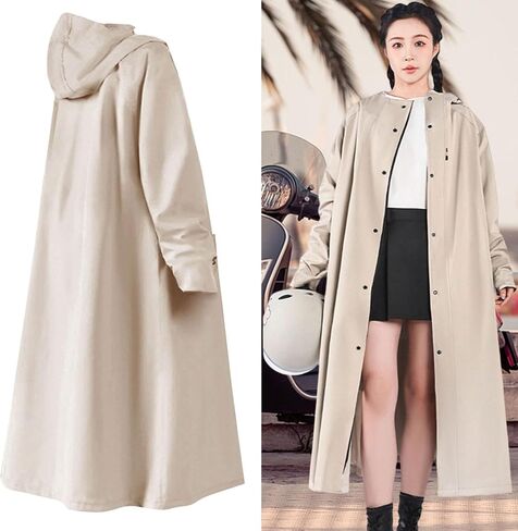 Rain Poncho Hooded Waterproof Raincoat Long Oxford Cloth Jacket with Full Coverage Windproof Reusable Feature Suitable for Men Women Outdoor Commuting, Khaki XXL in Saudi Arabia