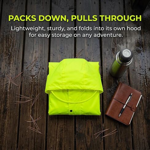 High Visibility Green Long Raincoat for Men Waterproof Hooded Poncho with Clear Visor Reflective Strips for Cycling in Kuwait