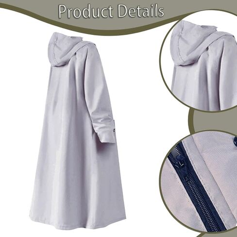 Rain Poncho Hooded Waterproof Raincoat Long Oxford Cloth Jacket with Full Coverage Windproof Reusable Feature Suitable for Men Women Outdoor Commuting, Gray M in Saudi Arabia