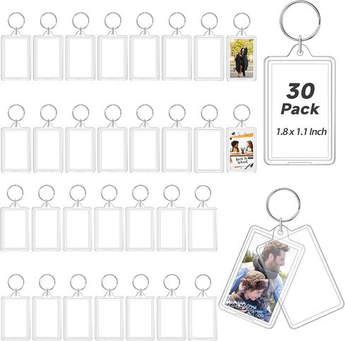 Photo Keychain, 30 Pack Acrylic Picture Keychain Holder with Split Ring for Insert 1.8 x 1.1 Inch Photo, Personalised Keychains Photo Frame, Blank Clear Keychains for Graduation Xmas Gift DIY Craft in Saudi Arabia