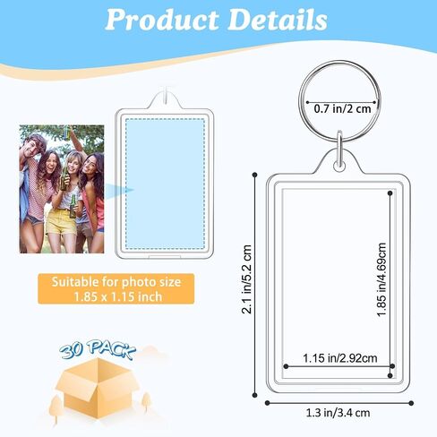 Photo Keychain, 30 Pack Acrylic Picture Keychain Holder with Split Ring for Insert 1.8 x 1.1 Inch Photo, Personalised Keychains Photo Frame, Blank Clear Keychains for Graduation Xmas Gift DIY Craft in Saudi Arabia