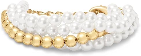 Martha Stewart Four-Strand Pearl Bracelet | 9mm Iridescent Glass Pearls & Gold Balls | 7 Inch Chain Length w/Easy-Clasp Design | Elegant & Timeless Pearl Jewelry for Women in Kuwait