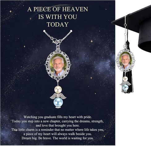 Graduation Memorial Tassel Charm 2026, Graduation Tassel Photo Charm with Angel Wings, Graduation Cap Picture Charms Accessories, Meaningful Graduation Gift for Her Class of 2026 in Kuwait