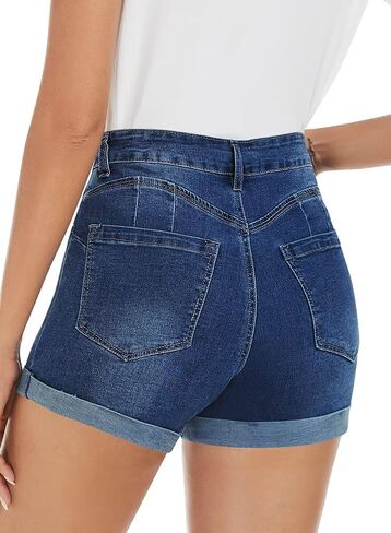 FEKOAFE 2026 Womens Casual Mid/High Waisted Denim Shorts Summer Stretchy Ripped Jean Shorts for Women in Saudi Arabia