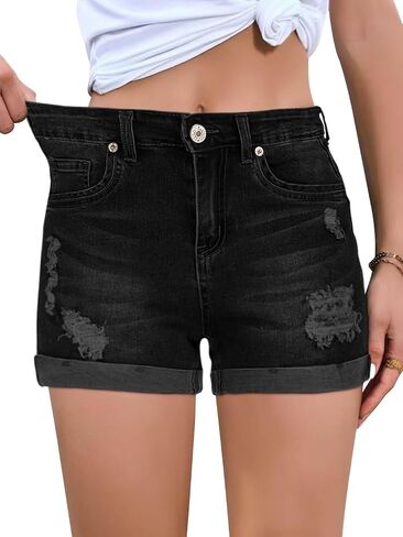 FEKOAFE 2026 Womens Casual Mid/High Waisted Denim Shorts Summer Stretchy Ripped Jean Shorts for Women in Saudi Arabia