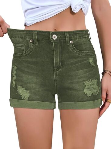 FEKOAFE 2026 Womens Casual Mid/High Waisted Denim Shorts Summer Stretchy Ripped Jean Shorts for Women in Saudi Arabia