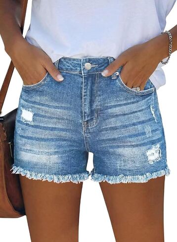 FEKOAFE 2026 Womens Casual Mid/High Waisted Denim Shorts Summer Stretchy Ripped Jean Shorts for Women in Saudi Arabia