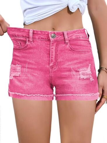 FEKOAFE 2026 Womens Casual Mid/High Waisted Denim Shorts Summer Stretchy Ripped Jean Shorts for Women in Saudi Arabia
