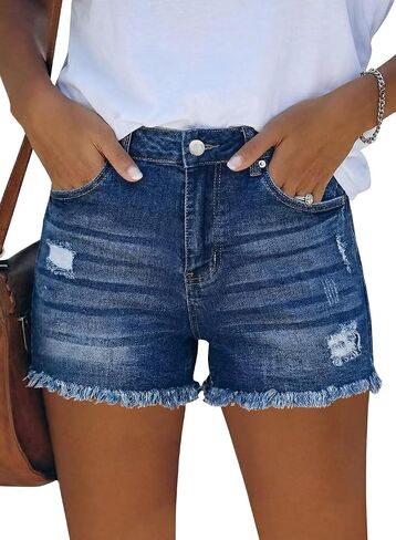 FEKOAFE 2026 Womens Casual Mid/High Waisted Denim Shorts Summer Stretchy Ripped Jean Shorts for Women in Saudi Arabia