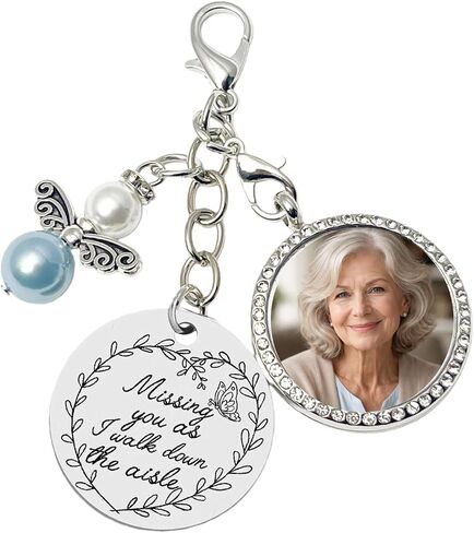 Something Blue for Bride Memorial Wedding Bouquet Locket Charm DIY 2-Photo Frame Guardian Angel Charm Bridal Something Blue Gift On Wedding Day Remembrance Gifts in Saudi Arabia