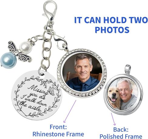Something Blue for Bride Memorial Wedding Bouquet Locket Charm DIY 2-Photo Frame Guardian Angel Charm Bridal Something Blue Gift On Wedding Day Remembrance Gifts in Saudi Arabia
