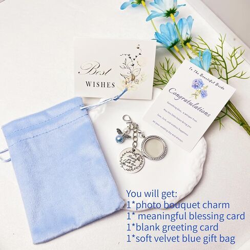 Something Blue for Bride Memorial Wedding Bouquet Locket Charm DIY 2-Photo Frame Guardian Angel Charm Bridal Something Blue Gift On Wedding Day Remembrance Gifts in Saudi Arabia