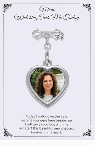 Ukodnus Personalized Bridal Bouquet Charm with Photo, Wedding Bouquet Memorial Charm, In Loving Memory Remembrance Pin for Bride, Memorial Gifts for Bride Remembrance Mom Dad in Heaven in Kuwait