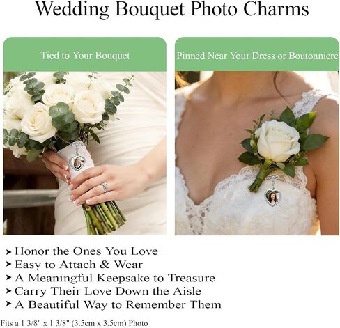 Ukodnus Personalized Bridal Bouquet Charm with Photo, Wedding Bouquet Memorial Charm, In Loving Memory Remembrance Pin for Bride, Memorial Gifts for Bride Remembrance Mom Dad in Heaven in Kuwait