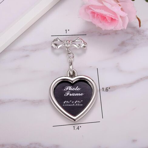 Ukodnus Personalized Bridal Bouquet Charm with Photo, Wedding Bouquet Memorial Charm, In Loving Memory Remembrance Pin for Bride, Memorial Gifts for Bride Remembrance Mom Dad in Heaven in Kuwait