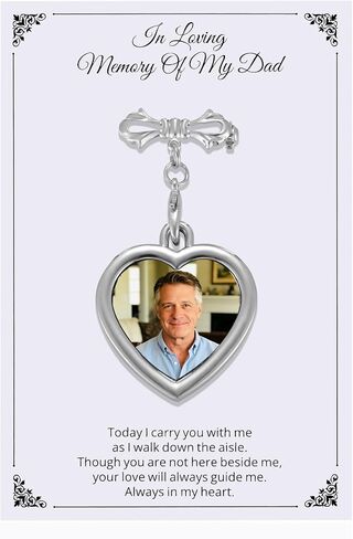 Ukodnus Personalized Bridal Bouquet Charm with Photo, Wedding Bouquet Memorial Charm, In Loving Memory Remembrance Pin for Bride, Memorial Gifts for Bride Remembrance Mom Dad in Heaven in Kuwait