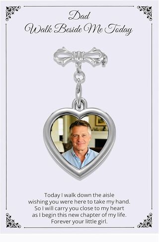 Ukodnus Personalized Bridal Bouquet Charm with Photo, Wedding Bouquet Memorial Charm, In Loving Memory Remembrance Pin for Bride, Memorial Gifts for Bride Remembrance Mom Dad in Heaven in Kuwait