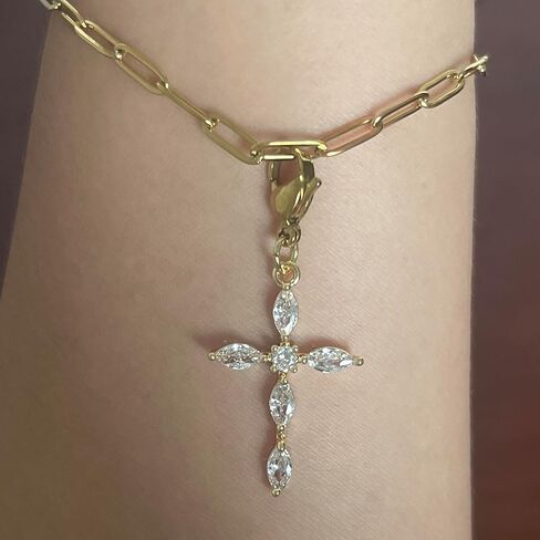 AMOBESTER Crystal Cross Clasp on Charms Gold-Plated Religion Pendant for Necklace and Bracelet in Kuwait