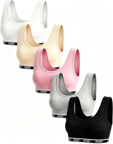Etdane Girls Sports Bra with Removable Pads 7-8 8-10 10-12 Cotton Wireless Training Bras for Girls Crop Vest, 5 Pack in Kuwait