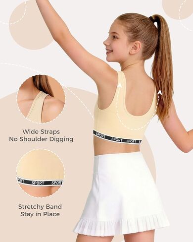 Etdane Girls Sports Bra with Removable Pads 7-8 8-10 10-12 Cotton Wireless Training Bras for Girls Crop Vest, 5 Pack in Kuwait