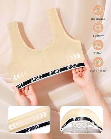 Etdane Girls Sports Bra with Removable Pads 7-8 8-10 10-12 Cotton Wireless Training Bras for Girls Crop Vest, 5 Pack in Kuwait