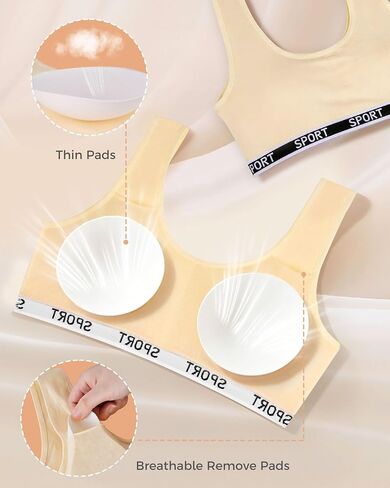 Etdane Girls Sports Bra with Removable Pads 7-8 8-10 10-12 Cotton Wireless Training Bras for Girls Crop Vest, 5 Pack in Kuwait