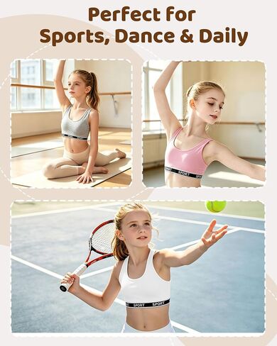Etdane Girls Sports Bra with Removable Pads 7-8 8-10 10-12 Cotton Wireless Training Bras for Girls Crop Vest, 5 Pack in Kuwait