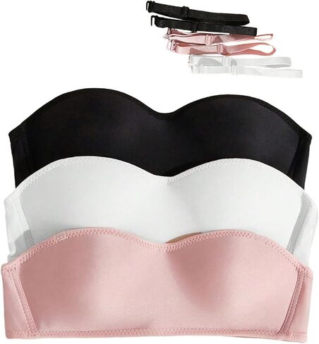OYOANGLE Girl's 3 Pack Strapless Bandeau Bra Lightweight Padded Seamless Training Bras in Kuwait