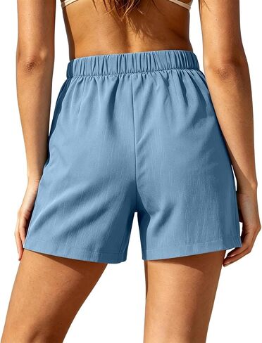 Aniywn Women Linen Shorts with Pockets Casual Lightweight Summer Elastic High Waist Wide Leg Lounge Beach Travel Short Pants in Kuwait