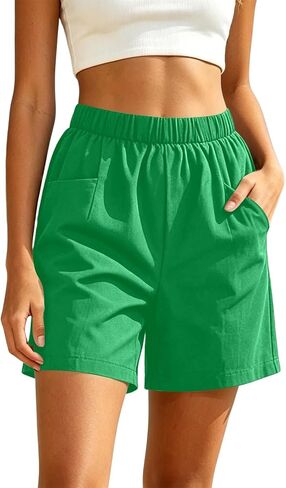 Aniywn Women Linen Shorts with Pockets Casual Lightweight Summer Elastic High Waist Wide Leg Lounge Beach Travel Short Pants in Kuwait