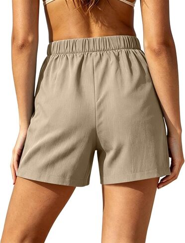 Aniywn Women Linen Shorts with Pockets Casual Lightweight Summer Elastic High Waist Wide Leg Lounge Beach Travel Short Pants in Kuwait