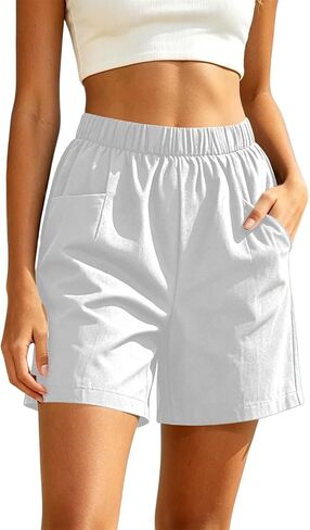 Aniywn Women Linen Shorts with Pockets Casual Lightweight Summer Elastic High Waist Wide Leg Lounge Beach Travel Short Pants in Kuwait