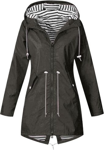 fartey Rain Coats for Women Plus Size Waterproof Rain Jacket Casual Hooded Raincoats Outdoor Travel Windbreaker with Pockets in Saudi Arabia