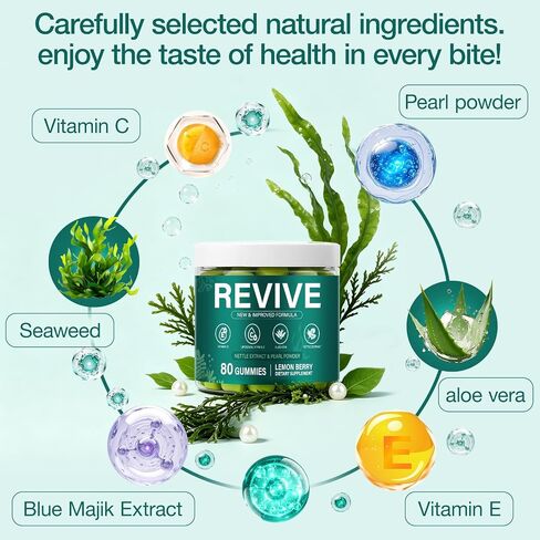 Revive Hair Gummies,Sea Moss Gummies with Vitamin C, Vitamin E, Aloe Vera, Pearl Powder Supports Faster Hair Growth, Stronger Nails&Healthy Skin,80 Count in Saudi Arabia