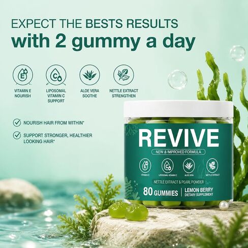 Revive Hair Gummies,Sea Moss Gummies with Vitamin C, Vitamin E, Aloe Vera, Pearl Powder Supports Faster Hair Growth, Stronger Nails&Healthy Skin,80 Count in Saudi Arabia