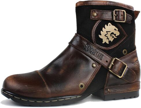 Men's Vintage Brown Motorcycle Boots, Zipper-Up Genuine Leather Chukka for Casual Riding Style in Kuwait