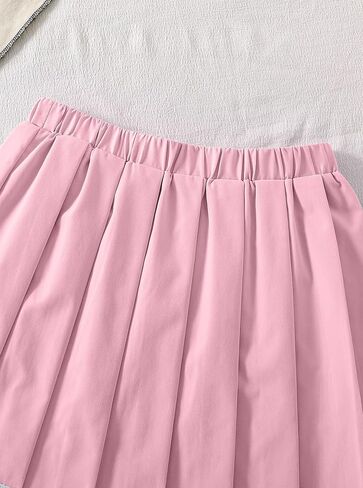 طقم ملابس للفتيات مكون من قطعتين من قميص بولو برسوم قلب Preppy بدون أكمام وياقة قصيرة وتنورة مطوية in Kuwait