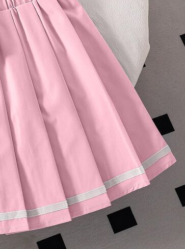 طقم ملابس للفتيات مكون من قطعتين من قميص بولو برسوم قلب Preppy بدون أكمام وياقة قصيرة وتنورة مطوية in Kuwait