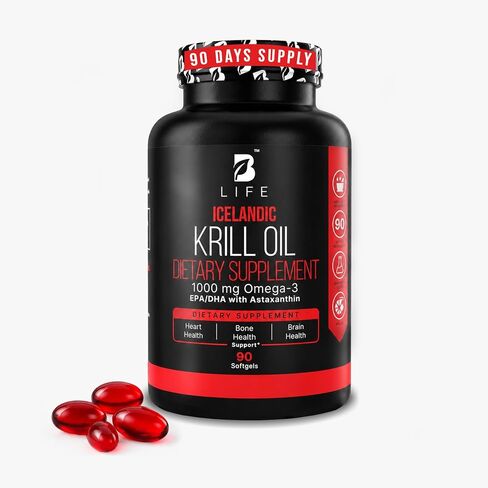 Antarctic Krill Oil Omega-3 – High-Absorption Phospholipid Omega 3 with EPA, DHA & Astaxanthin – Burp-Less, No Fishy Aftertaste – 90 Softgels, 90 Servings – Premium Krill Oil Supplement in Saudi Arabia