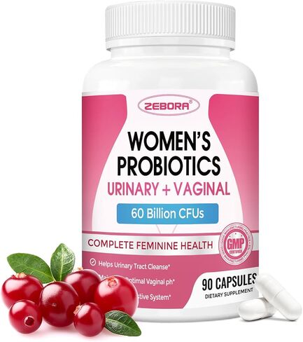 ZEBORA Probiotics for Women, Vaginal Probiotic with Cranberry, Organic Prebiotics, D-Mannose, & Vitamin C - Support Urinary Tract Health, Vaginal pH, & Gut Health - Gluten Free, 90 Vegan Capsules in Kuwait